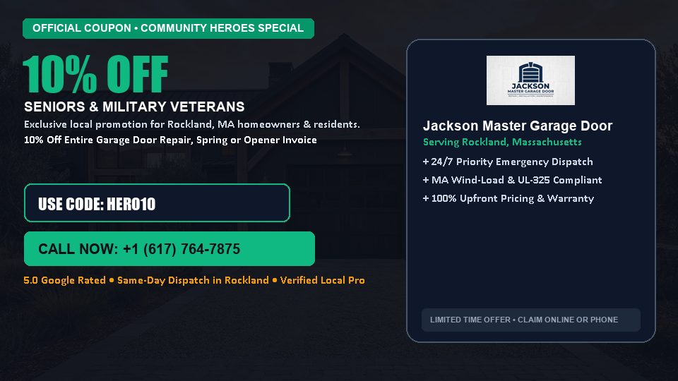 Jackson Master Garage Door 10% OFF Seniors & Military Veterans in Rockland, MA